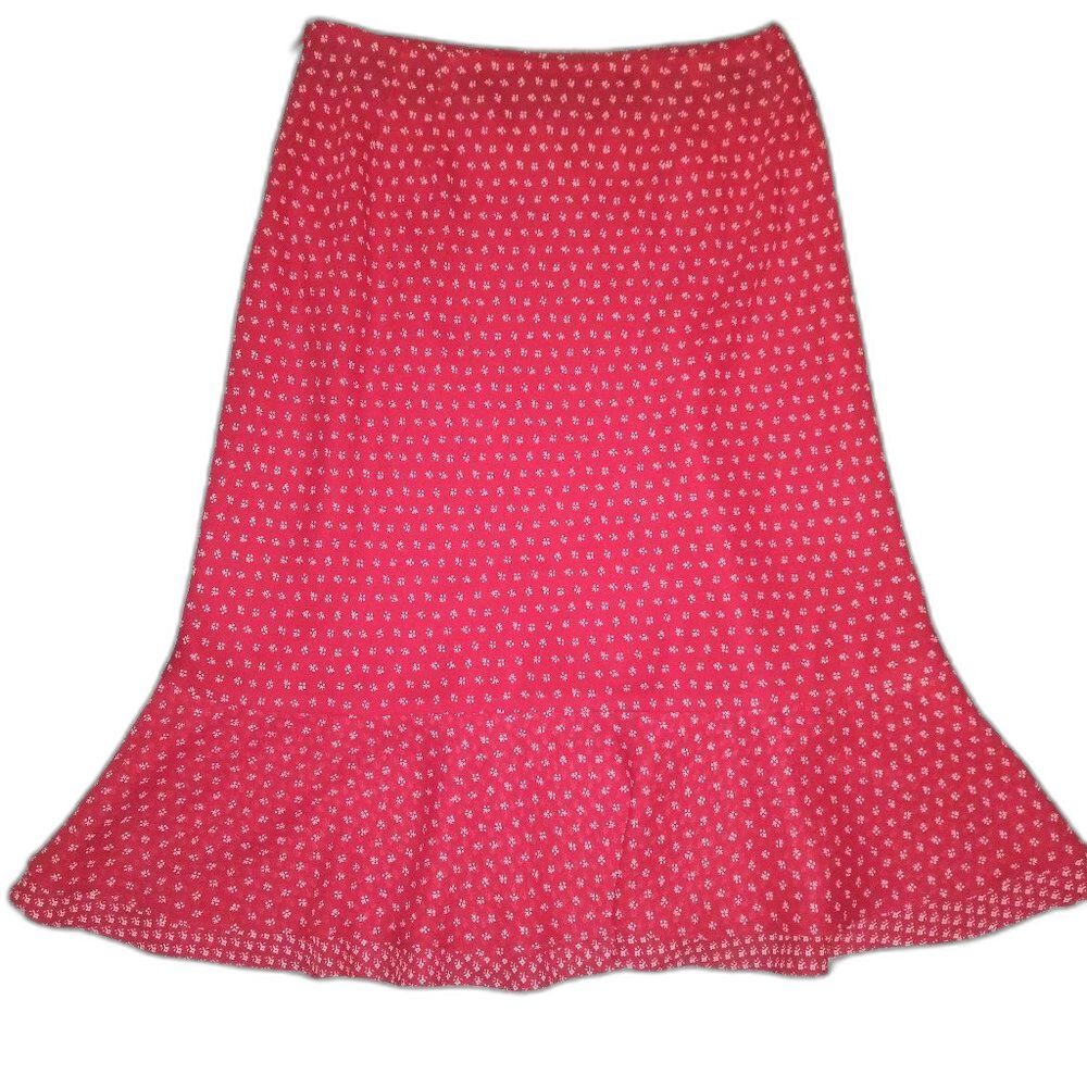 Ann Taylor LOFT Red Ditsy Floral Flared Midi Skirt Back Zip - Picture 2 of 7